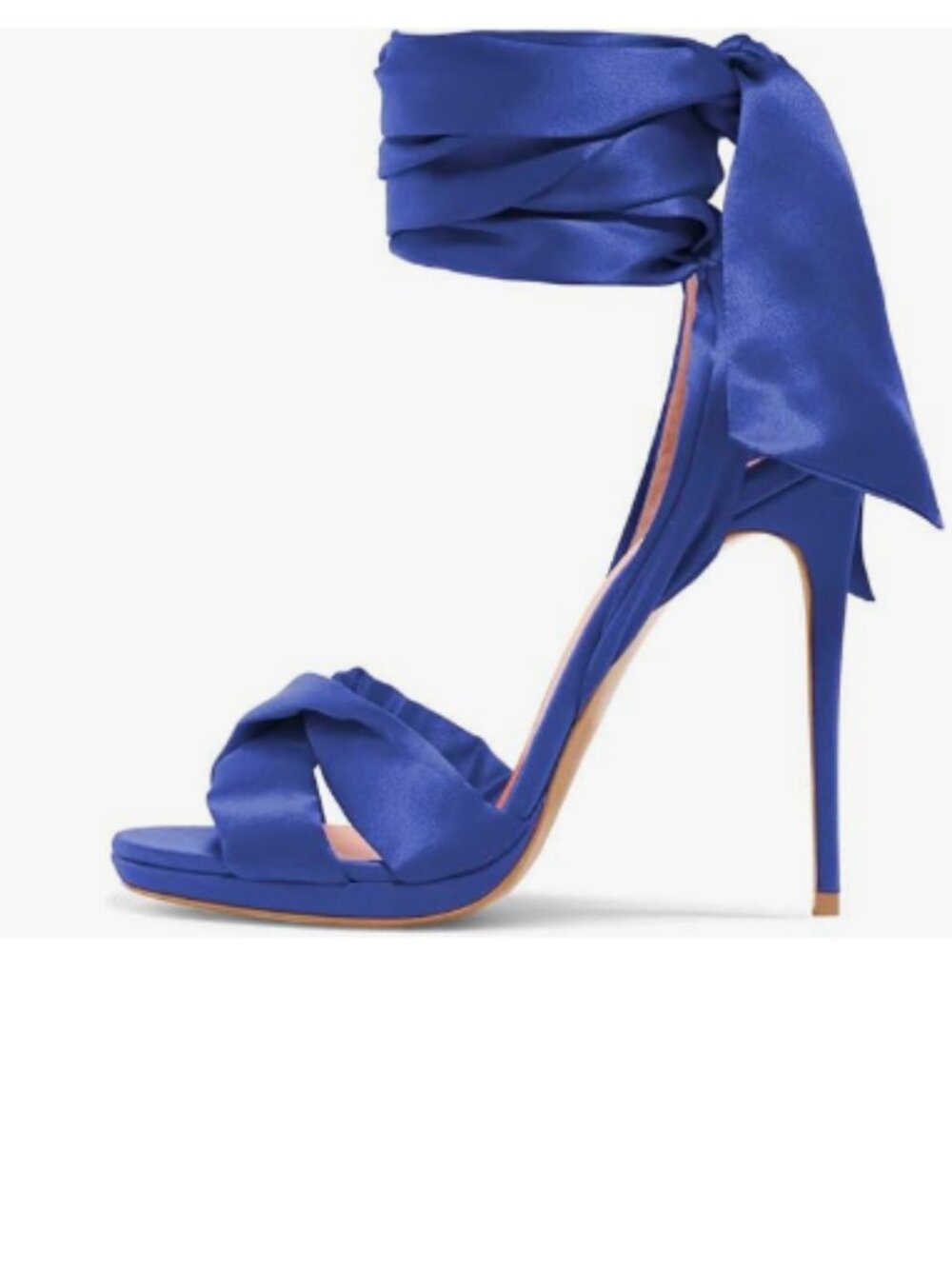 FSJ Blue Cocktail Peep Toe Satin Lace Up Ankle Wrap Platform High Heels Sandals